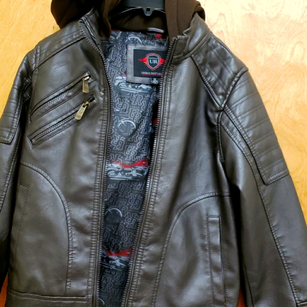 Boys Pleather Jacket with hood